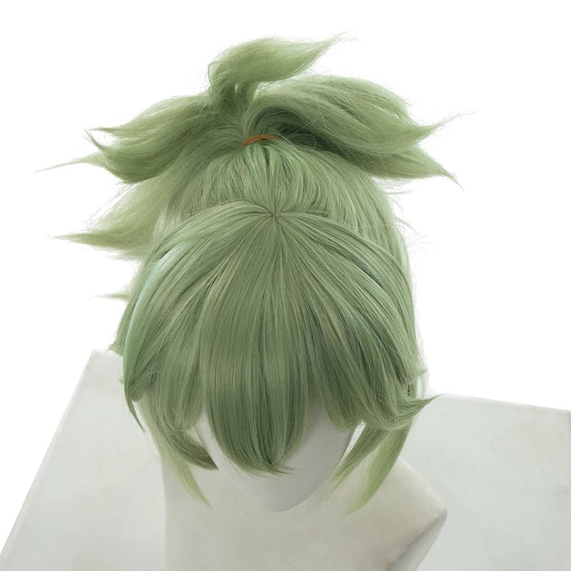Peluca Genshin Impact Kuki Shinobu 40cm Verde Recta para Mujer, Pelucas de Cosplay Resistentes al Calor Cabello Sintético - Fantasia Cosera