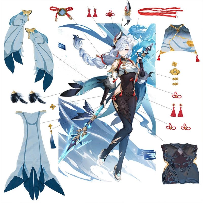 Traje de Cosplay de Shenhe Genshin Impact para Mujer Jumpsuit Elegante Conjunto Completo - Fantasia Cosera