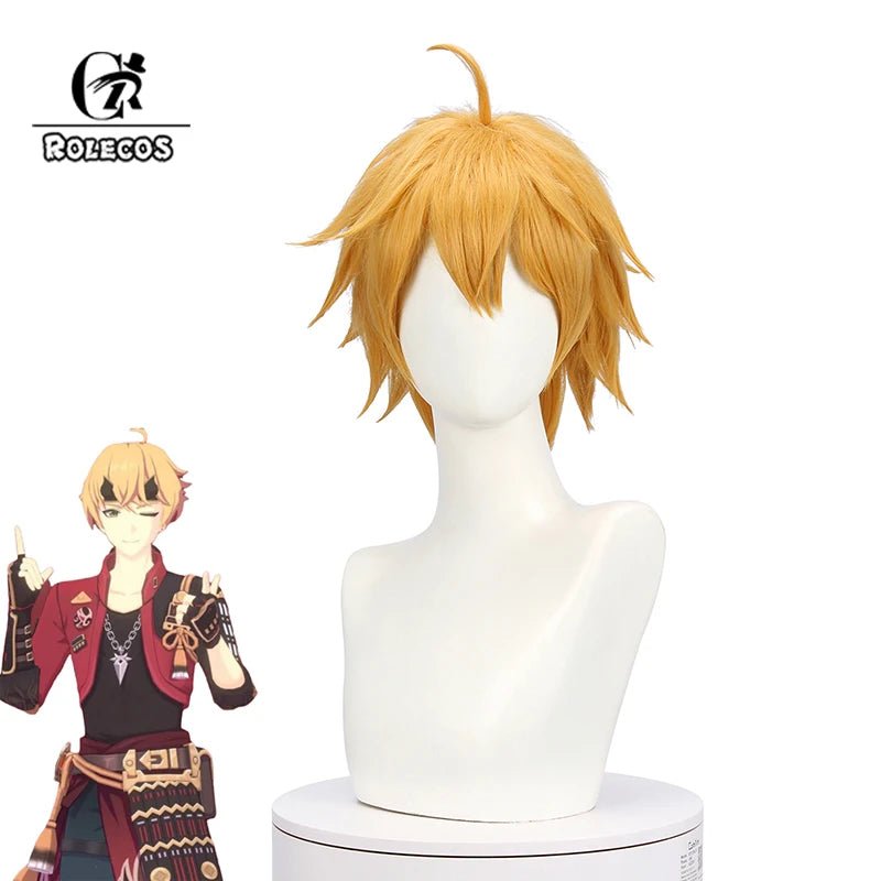 Peluca Cosplay Tohma Genshin Impact 55cm Amarilla para Hombre, Cabello Sintético Resistente al Calor - Fantasia Cosera