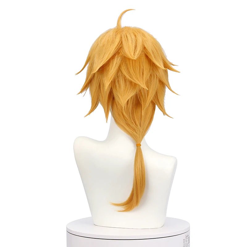 Peluca Cosplay Tohma Genshin Impact 55cm Amarilla para Hombre, Cabello Sintético Resistente al Calor - Fantasia Cosera