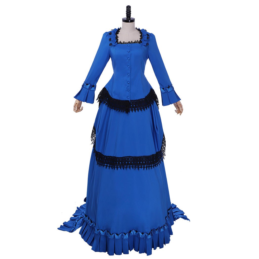 Vestido Victoriano con Polisón Azul Renacentista | Traje de Época para Cosplay - Fantasia Cosera