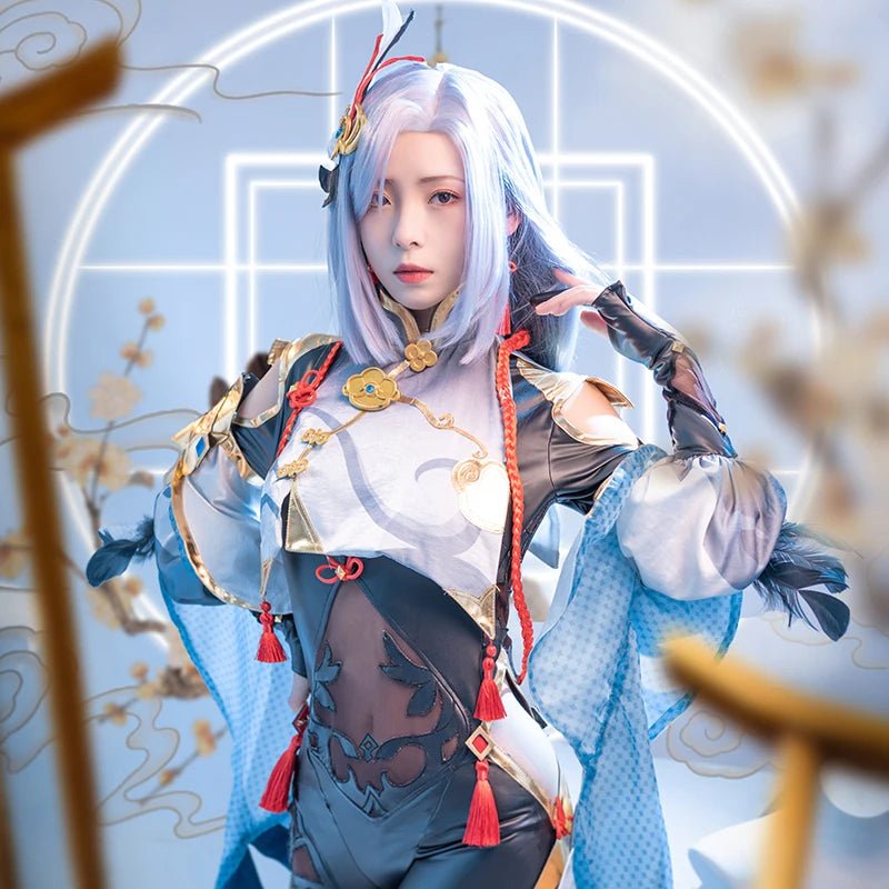 Traje de Cosplay de Shenhe Genshin Impact para Mujer Jumpsuit Elegante Conjunto Completo - Fantasia Cosera