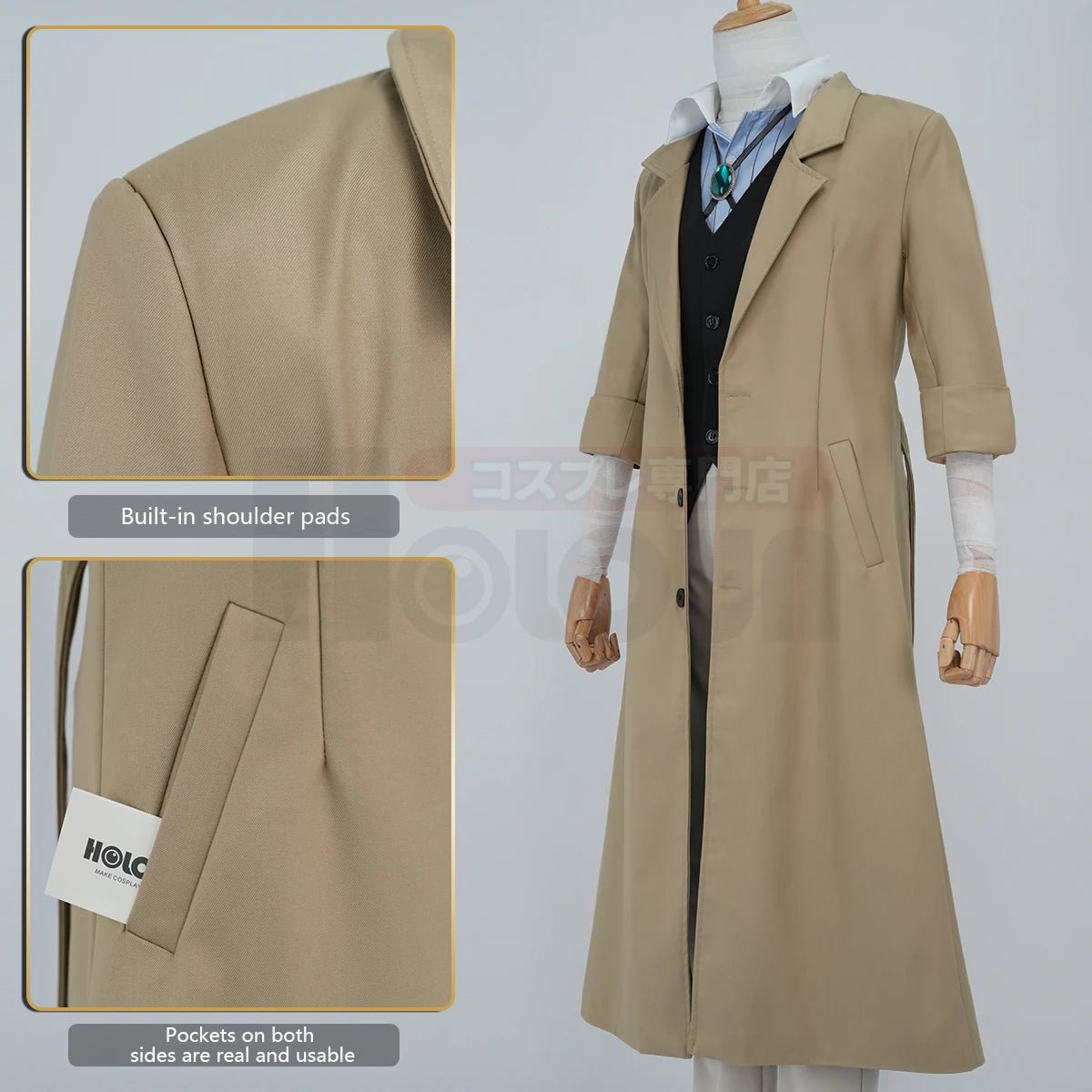 Disfraz de Dazai Osamu de Bungo Stray Dogs con Peluca, Abrigo, Camisa, Pantalones y Colgante - Fantasia Cosera