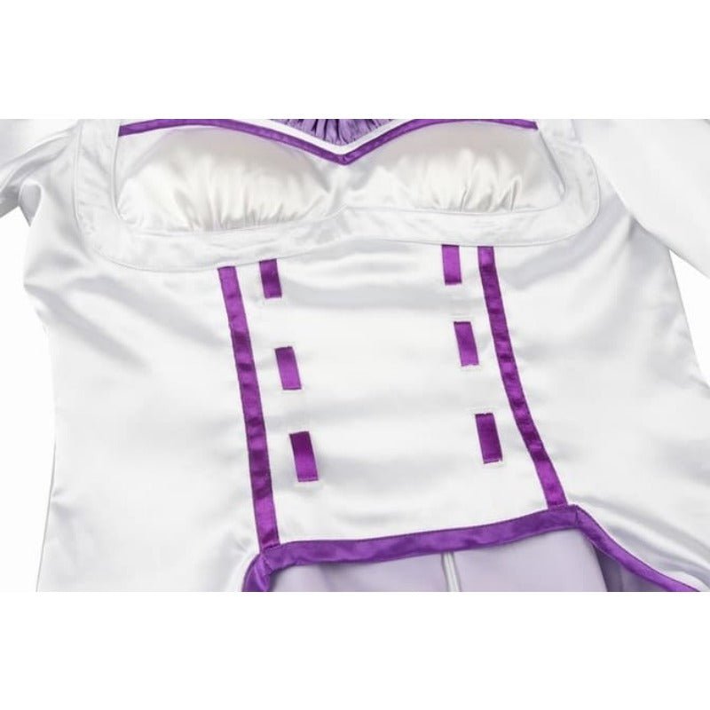 Traje de Cosplay de Emilia - Re:Zero Kara Hajimeru Isekai Seikatsu Vestido de Anime con Tocado para Fiesta de Halloween - Fantasia Cosera