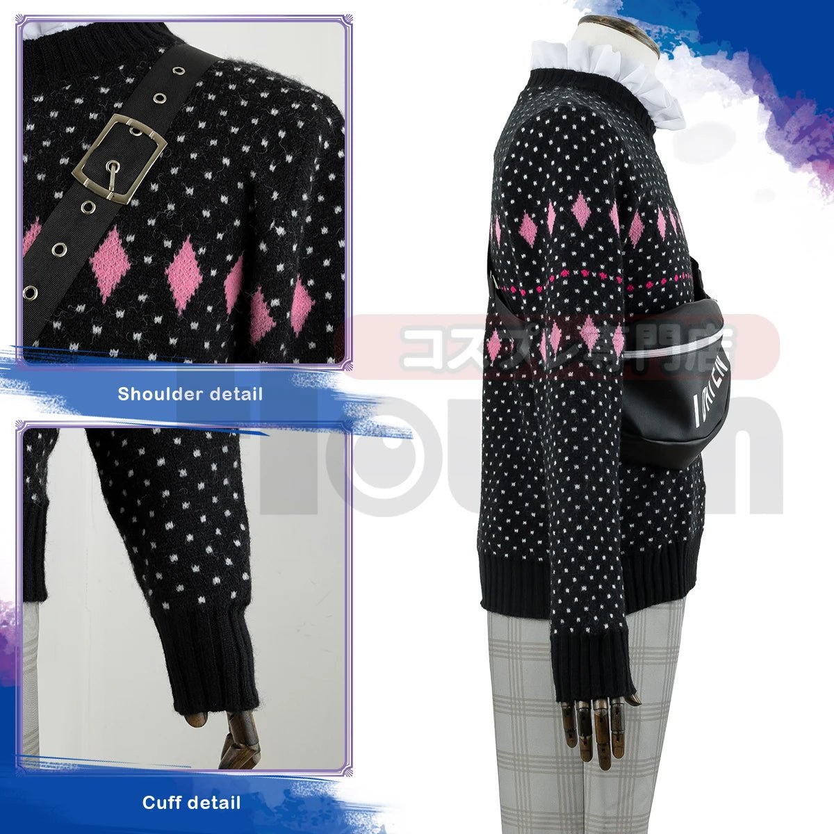 Disfraz Cosplay de Chigiri de Blue Lock con Peluca, Sudadera, Pantalones y Bolso Rosa de Fibra Sintética - Fantasia Cosera