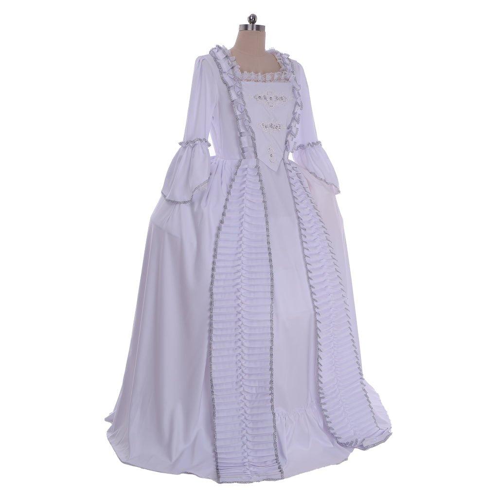Vestido de Cosplay de Marie Antoinette para Mujer | Vestido Rococó Blanco con Volantes del Siglo XVIII - Fantasia Cosera