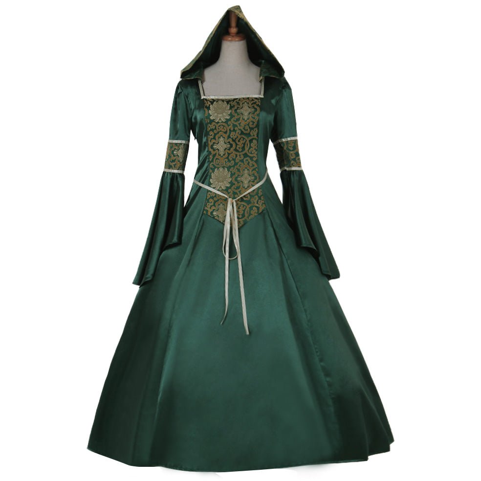 Vestido Gótico Medieval Noble para Dama, Vestido de Vampiro Verde con Estilo Victoriano - Fantasia Cosera