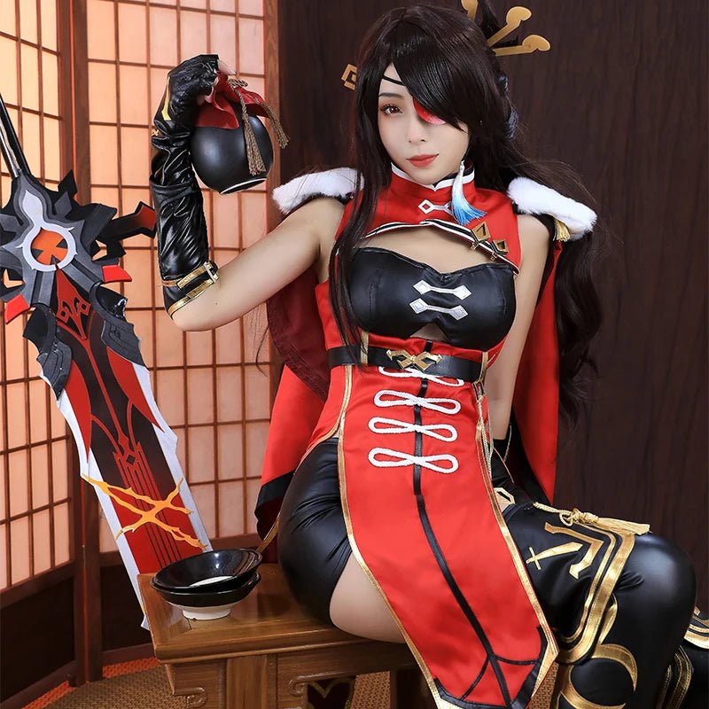 Traje de Cosplay Beidou de Genshin Impact para Mujer - Negro y Rojo - Disfraz de Halloween Completo - Fantasia Cosera