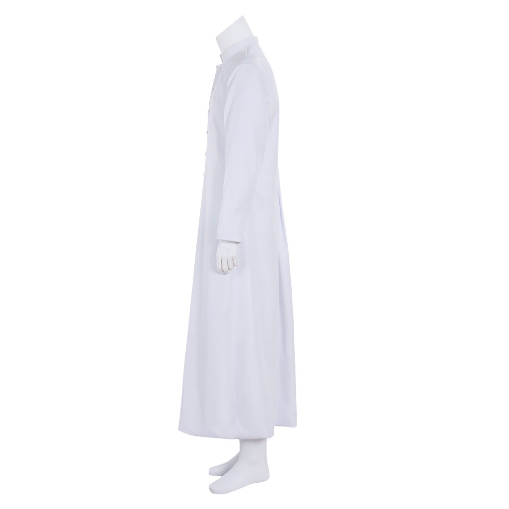 Túnica Clerical para Hombre Sotana Blanca Traje de Sacerdote con Cuello Alto Vestimentas Litúrgicas - Fantasia Cosera
