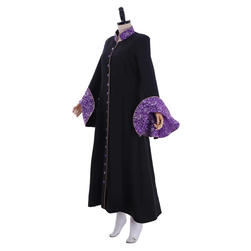 Vestido de Sacerdotisa Medieval para Mujer - Manga de Trompeta Negro con Capa | Serie Cosplay Fantasía Cosera - Fantasia Cosera