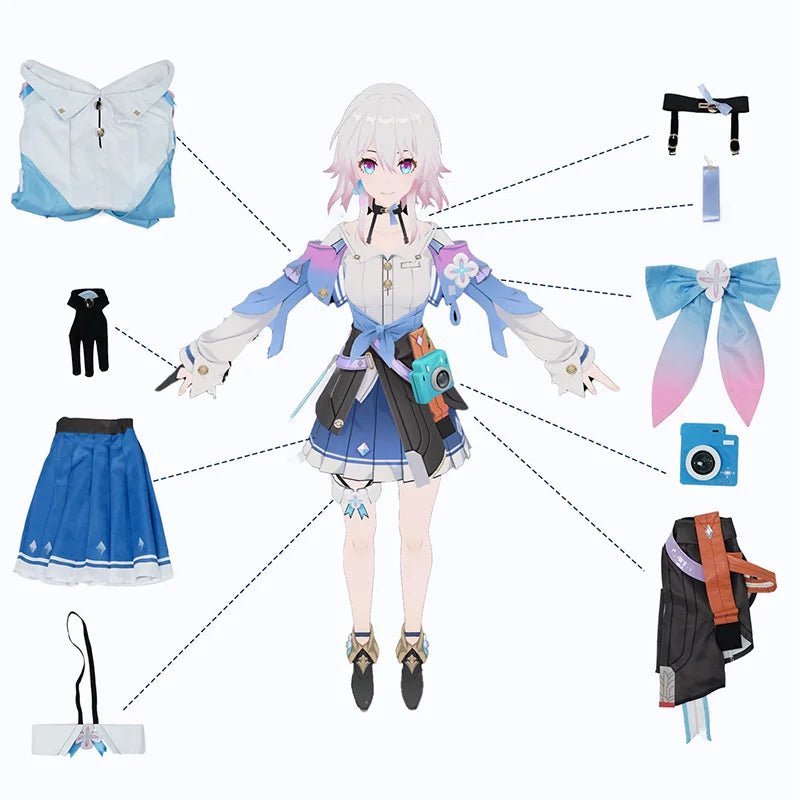 Traje de Cosplay de Marzo 7 del Juego Honkai Star Rail - Vestido Azul para Mujer - Fantasia Cosera