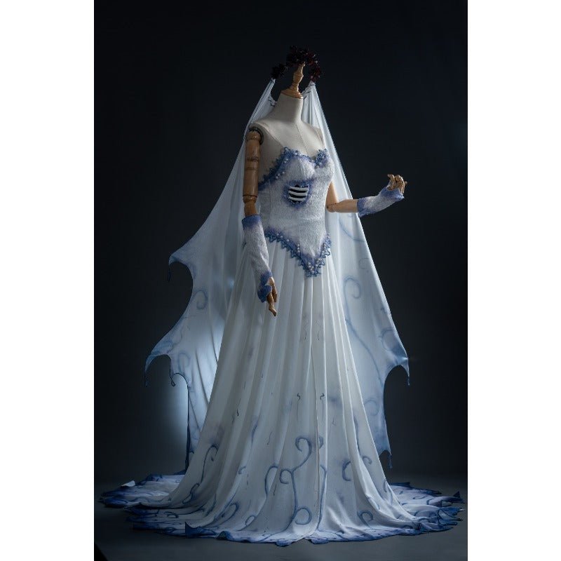 Disfraz de Emily, la Novia Cadáver, Peluca y Vestido Gótico Zombie para Halloween - Fantasia Cosera