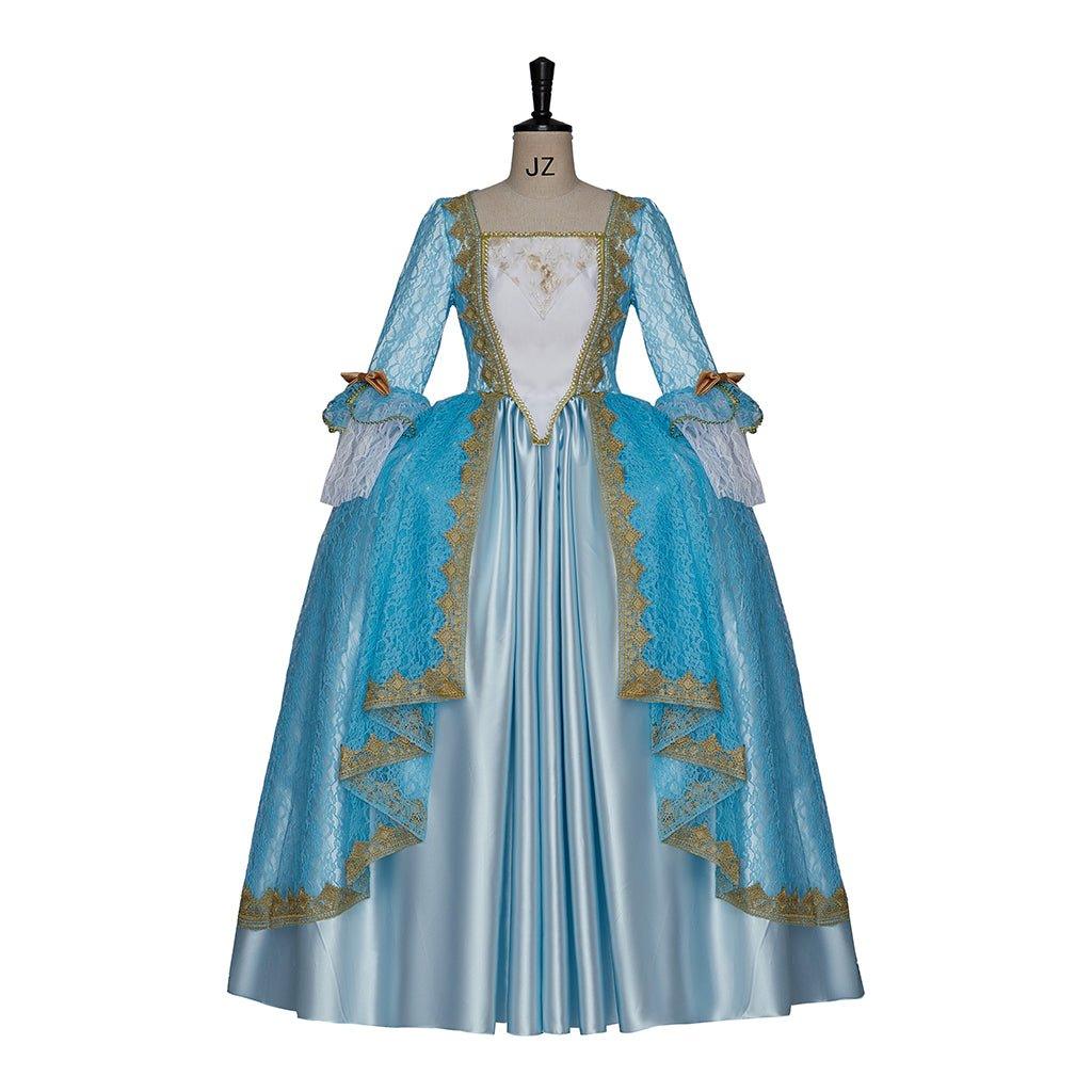Vestido de Princesa Azul Marie Antoinette Rococo Medieval | Barroco Georgiano Renacentista Victoriano para Cosplay - Fantasia Cosera