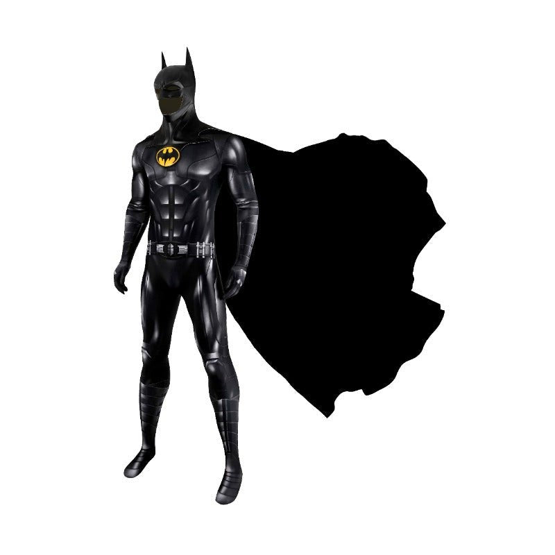 Traje de Cosplay de Batman Bruce Wayne Michael Keaton de The Flash - Bodysuit, Capa y Máscara - Fantasia Cosera