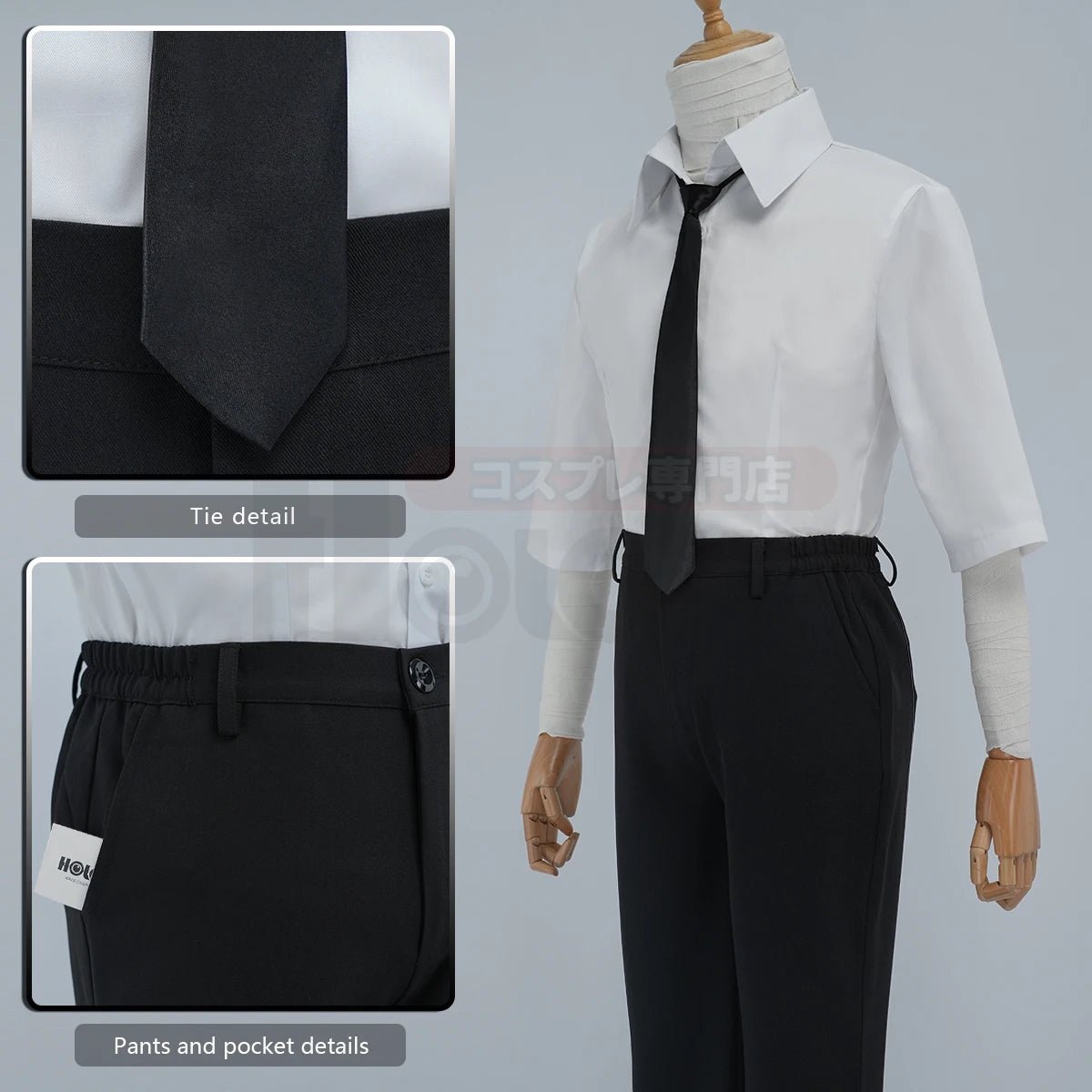 Disfraz Cosplay de Dazai Osamu de Bungo Anime con Peluca, Abrigo Negro y Pantalones Elásticos - Fantasia Cosera