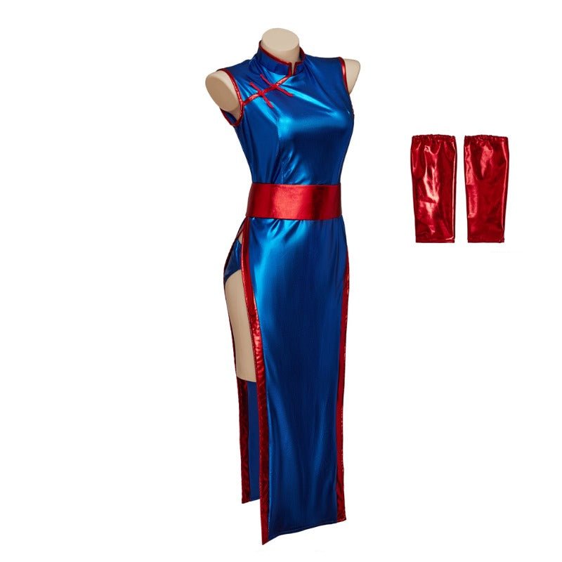 Traje de Cosplay de Chichi de Dragon Ball - Conjunto de Cheongsam Azul - Fantasia Cosera