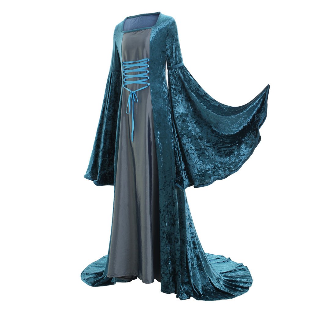 Vestido Medieval Renacentista de Terciopelo Azul para Dama - Traje Histórico Victoriano para Cosplay - Fantasia Cosera