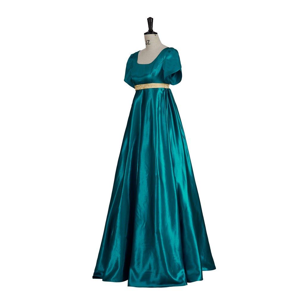 Vestido Medieval Imperio Tradicional - Disfraz de Bridgerton en Tela de Seda Verde Esmeralda - Fantasia Cosera