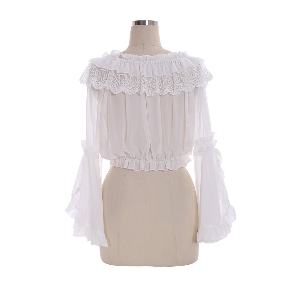Blusa Lolita Sin Tirantes Mangas Trompeta Chiffon para Mujeres y Niñas - Fantasia Cosera