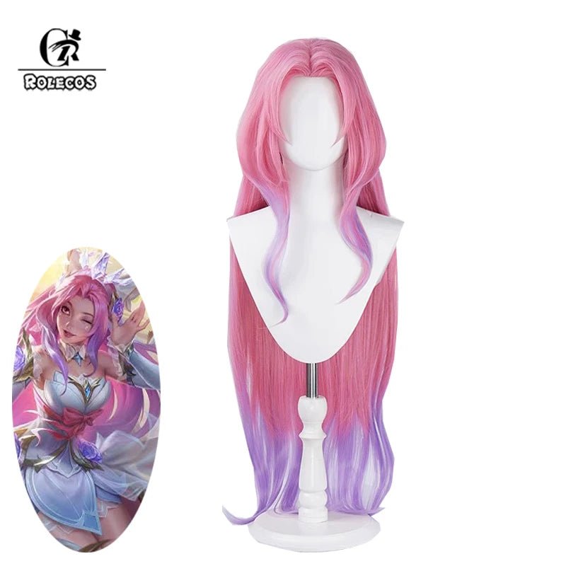 Peluca de Cosplay Seraphine Rosa Cristal LOL 85cm Mujer Largo Degradado - Fantasia Cosera