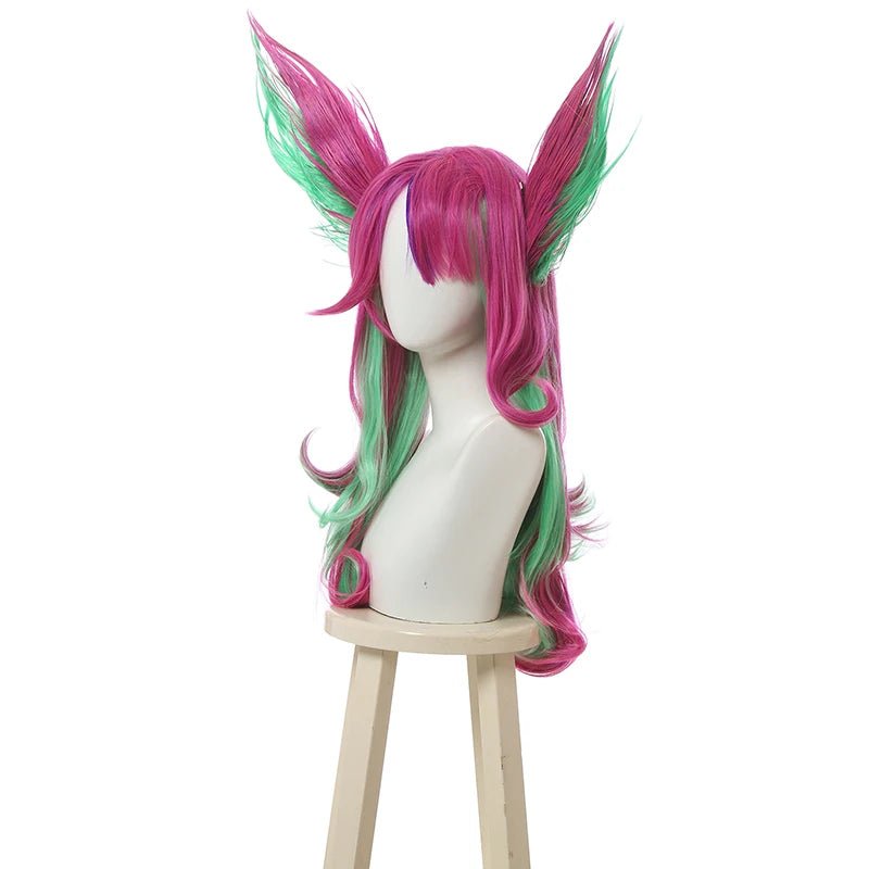 Peluca de Cosplay LOL Guardiana Estelar Xayah 65cm Colores Mezclados con Orejas - Fantasia Cosera