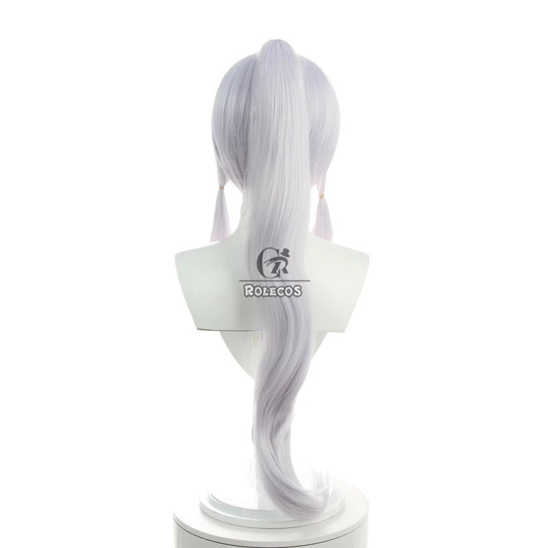 Peluca Cosplay Genshin Impact Kamisato Ayaka 70cm Pelo Largo con Coletas, Cabello Sintético Resistente al Calor - Fantasia Cosera