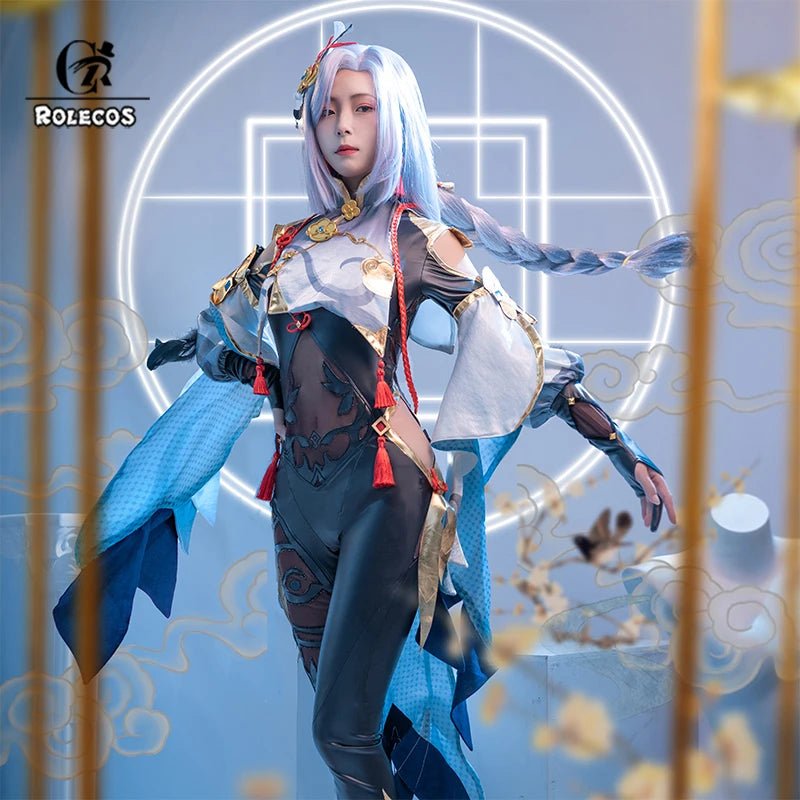 Traje de Cosplay de Shenhe Genshin Impact para Mujer Jumpsuit Elegante Conjunto Completo - Fantasia Cosera