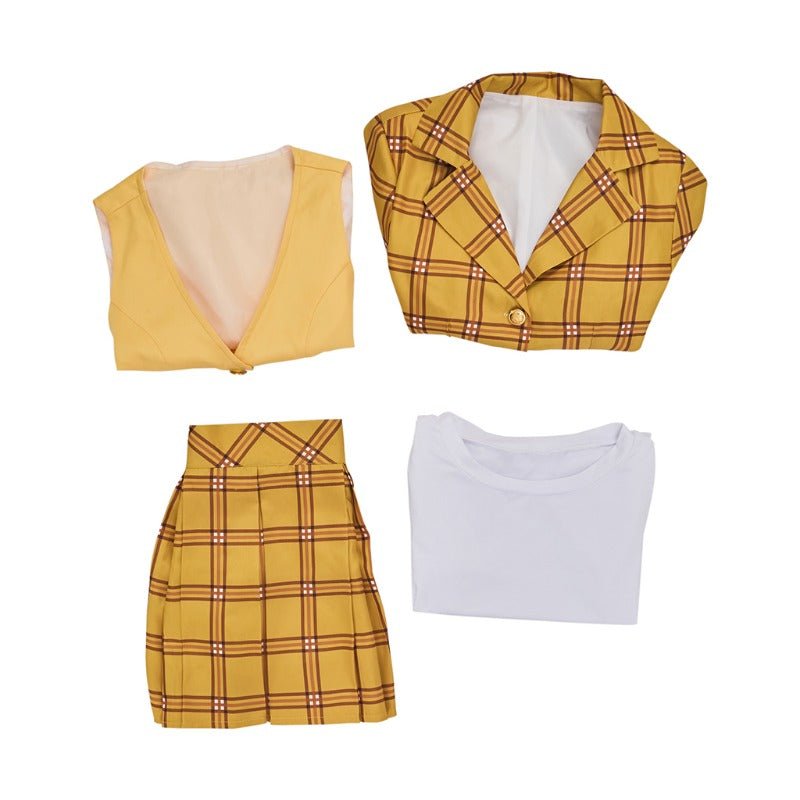 Disfraz de Cher de Clueless para Mujer - Conjunto de Chaqueta y Falda a Cuadros Amarillos de los 90 - Fantasia Cosera