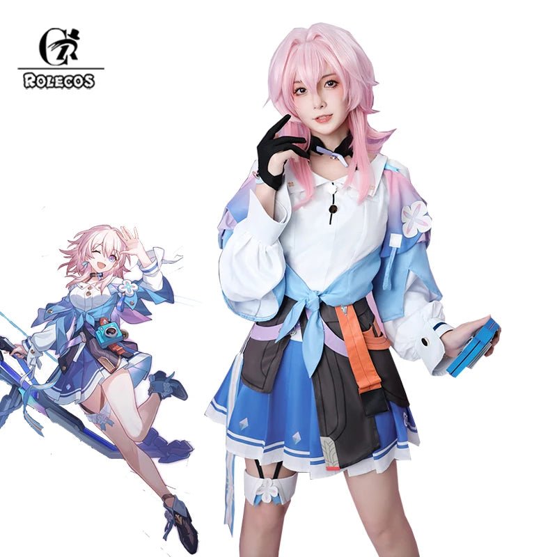 Traje de Cosplay de Marzo 7 del Juego Honkai Star Rail - Vestido Azul para Mujer - Fantasia Cosera