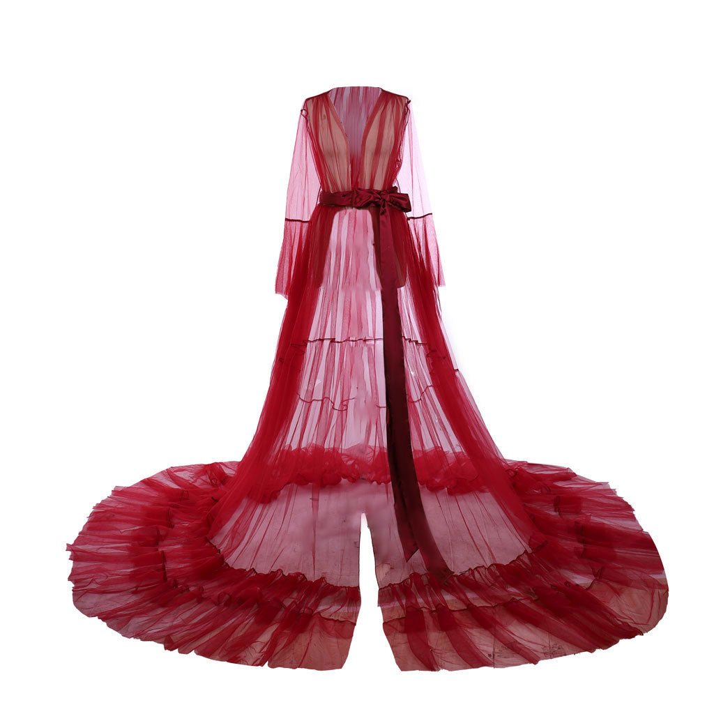 Bata de Novia Boudoir Siglo XVIII Medieval Roja Transparente de Tul Pijama Largo Disfraz para Mujeres - Fantasia Cosera