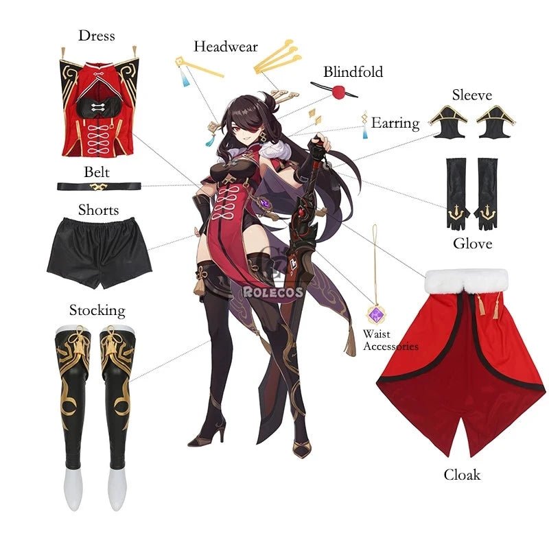 Traje de Cosplay Beidou de Genshin Impact para Mujer - Negro y Rojo - Disfraz de Halloween Completo - Fantasia Cosera
