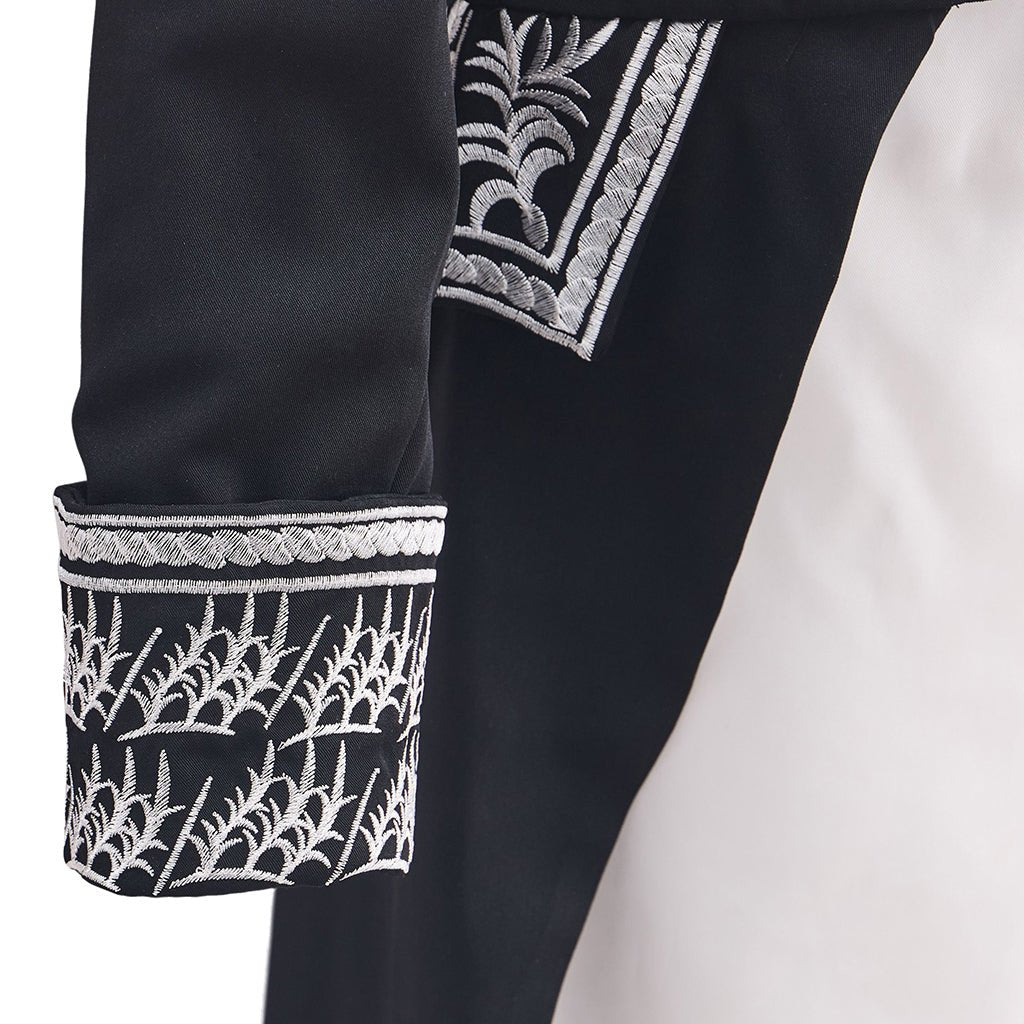 Traje de Príncipe Medieval para Hombre - Negro con Detalles Plateados, Abrigo, Chaleco y Pantalón para Ferias Renacentistas y Cosplay - Fantasia Cosera