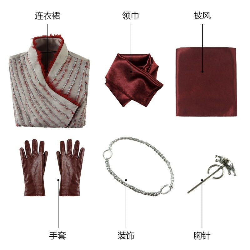 Traje de Cosplay de Daenerys Targaryen - Vestido de Mangas Largas con Broche para Halloween y Fiestas - Fantasia Cosera