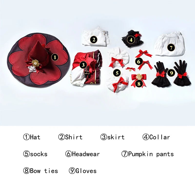 Traje de Cosplay de Klee Genshin Impact Pequeña Bruja Klee Vestido Lindo Mujer Halloween Carnaval Fiesta con Sombrero - Fantasia Cosera