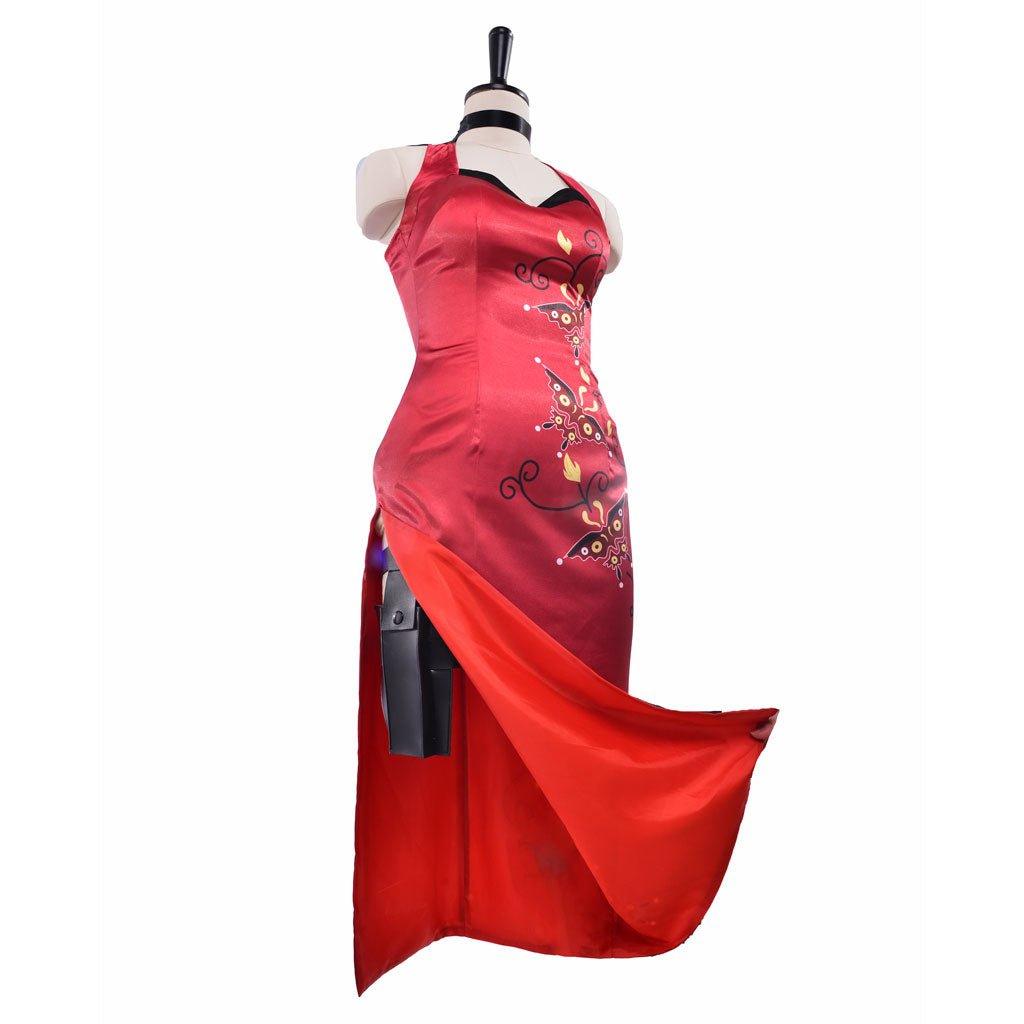 Traje de Cosplay de Ada Wong para Mujer - Vestido Cheongsam Rojo Estampado | Resident Evil Película - Fantasia Cosera