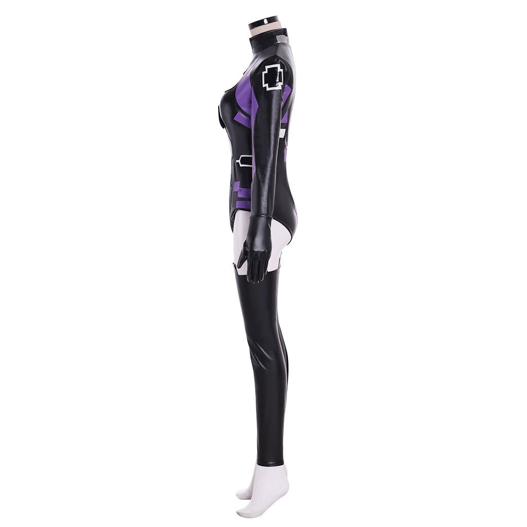 Traje de Cosplay de Nepgear - Jumpsuit Negro y Púrpura para Mujer | Bodysuit de Cuero - Fantasia Cosera