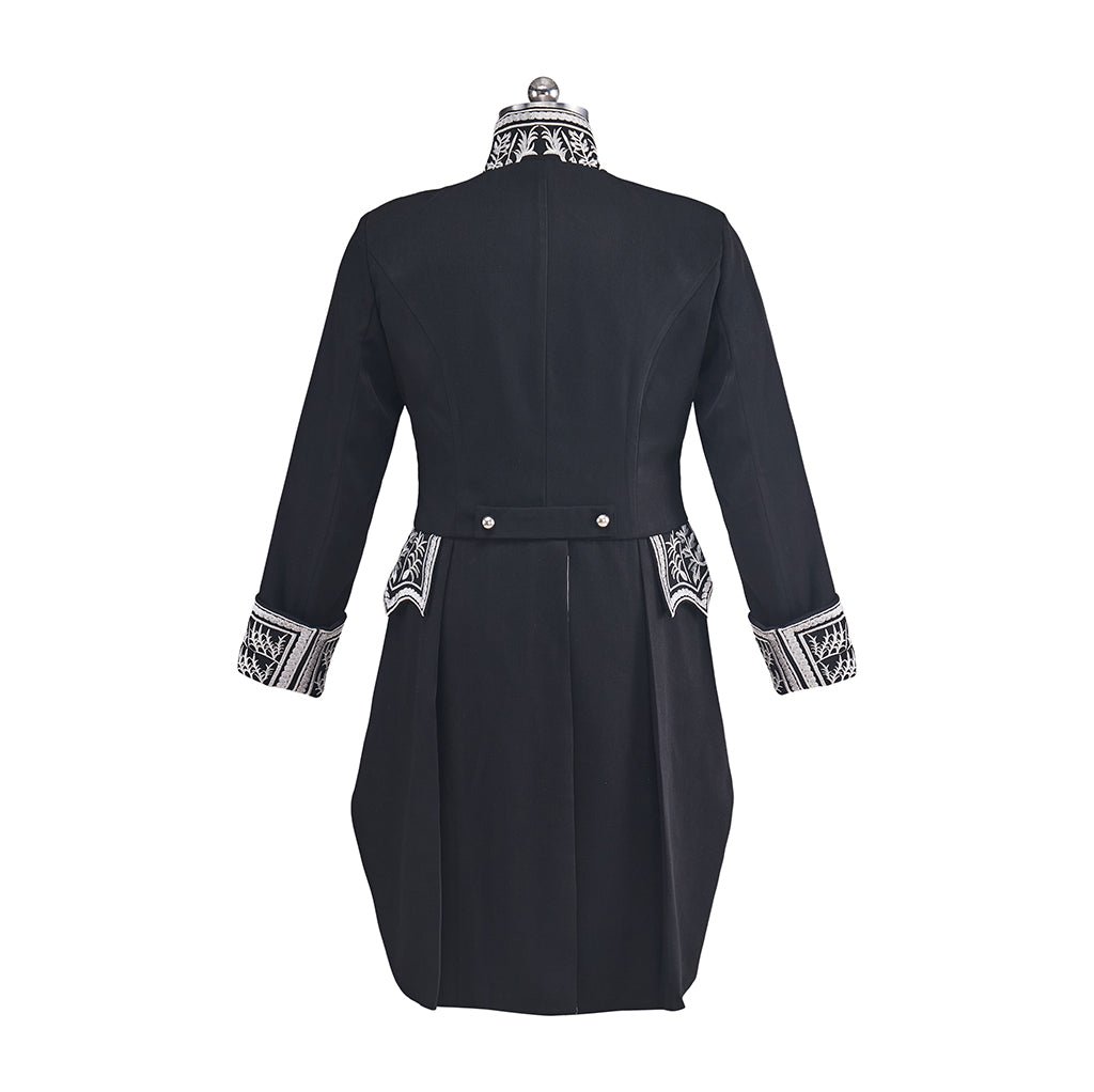 Traje de Príncipe Medieval para Hombre - Negro con Detalles Plateados, Abrigo, Chaleco y Pantalón para Ferias Renacentistas y Cosplay - Fantasia Cosera