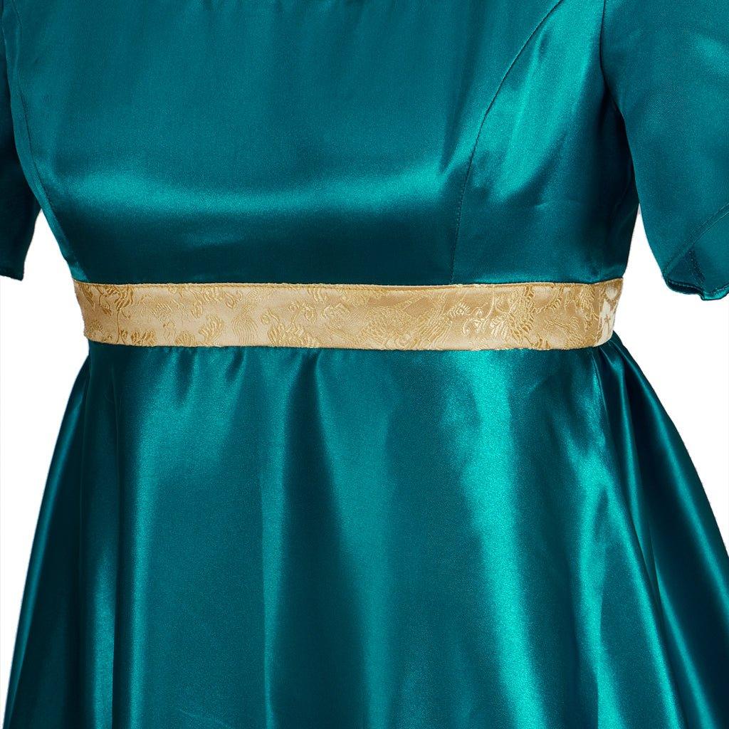 Vestido Medieval Imperio Tradicional - Disfraz de Bridgerton en Tela de Seda Verde Esmeralda - Fantasia Cosera