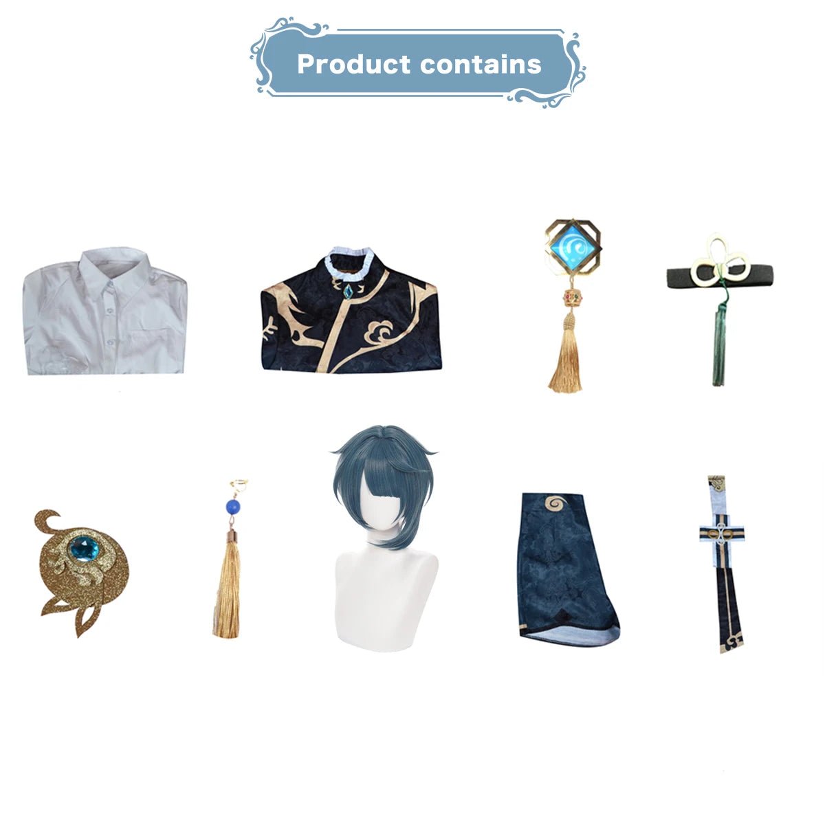 Peluca de Cosplay de Xingqiu de Genshin Impact para Disfraces de Anime, Halloween y Fiestas - Fantasia Cosera