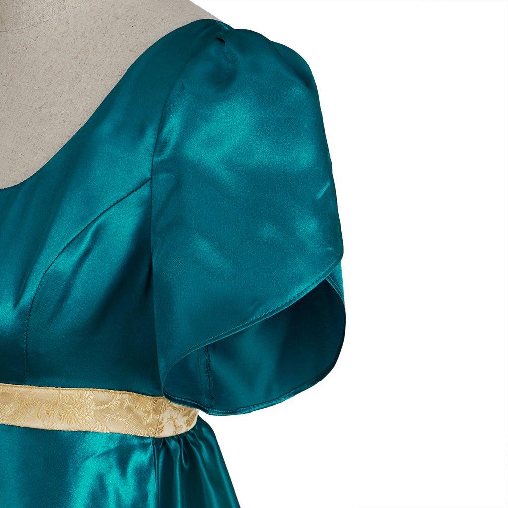 Vestido Medieval Imperio Tradicional - Disfraz de Bridgerton en Tela de Seda Verde Esmeralda - Fantasia Cosera