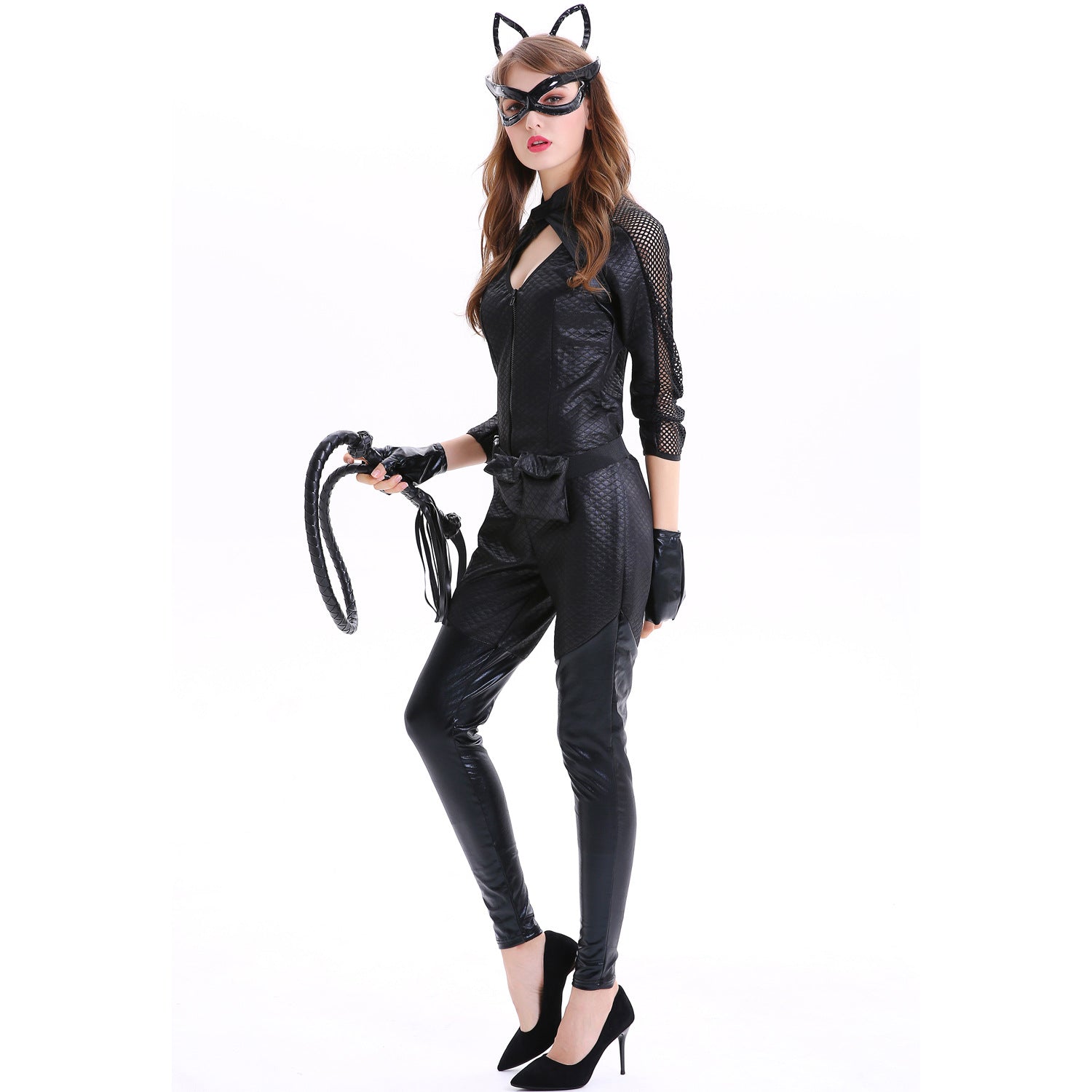Traje de Catwoman para Mujer - Halloween Piel Sintética Máscara de Gato Cosplay - Fantasia Cosera