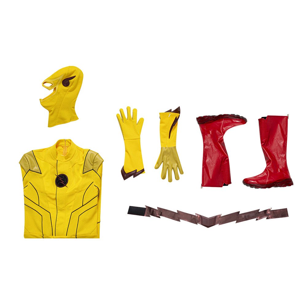 Traje de Cosplay Reverse Flash Armageddon Barry Allen Outfit Amarillo de DC The Flash - Fantasia Cosera