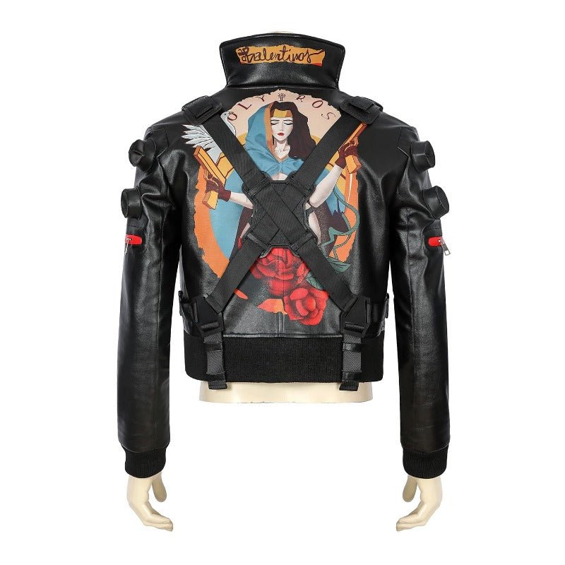 Traje de Cosplay Jackie 2077 en Piel Artificial Negro para Halloween y Fiestas - Fantasia Cosera