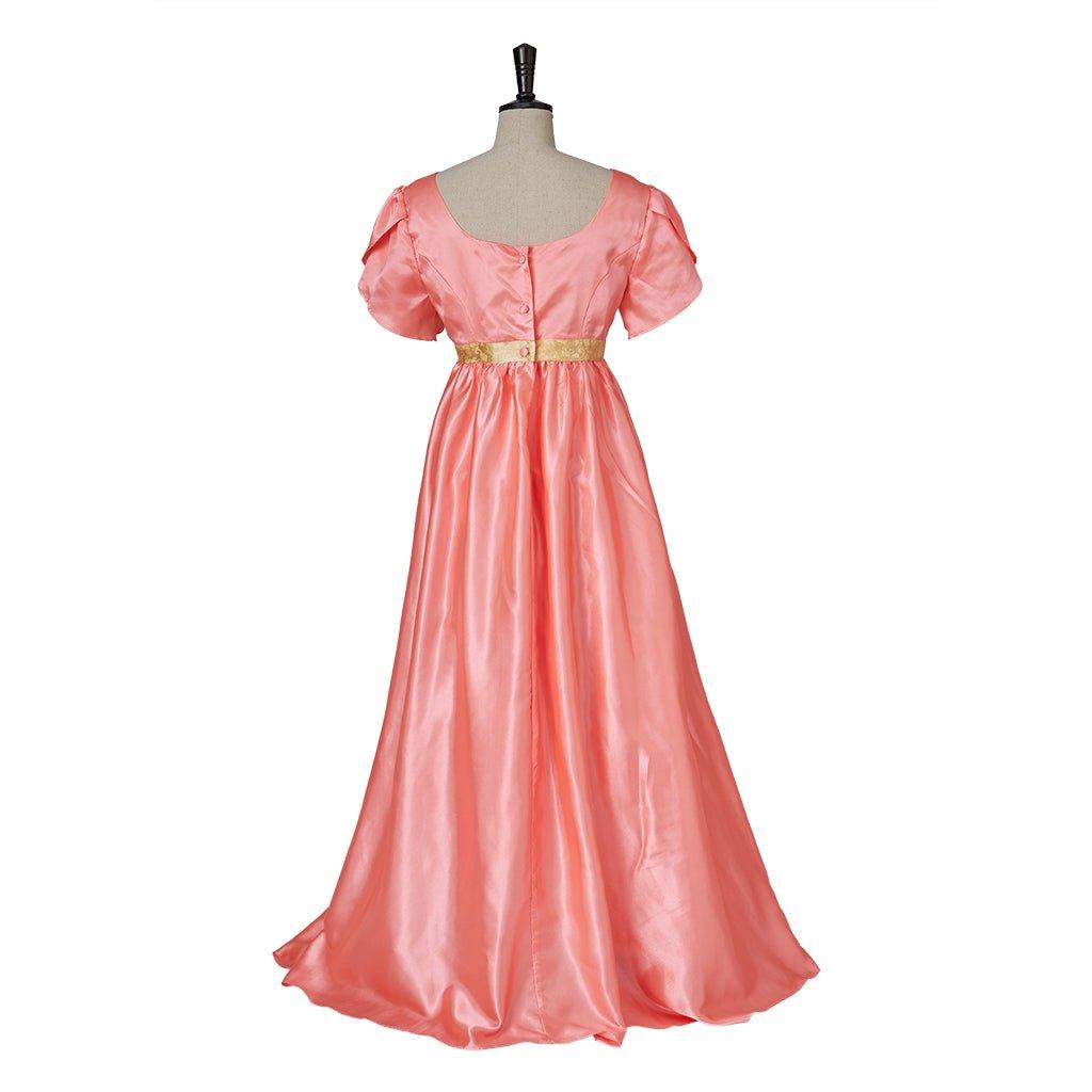 Vestido Imperio Medieval Tradicional - Disfraz de Bridgerton en Tela de Seda Naranja Profundo - Fantasia Cosera