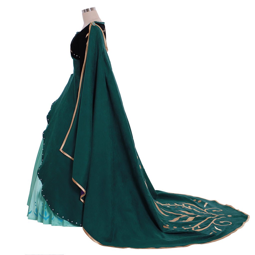 Nueva Visión Disfraz de Reina Anna de Frozen 2 Vestido Verde Oscuro | Traje de Princesa Disney para Adultos - Fantasia Cosera