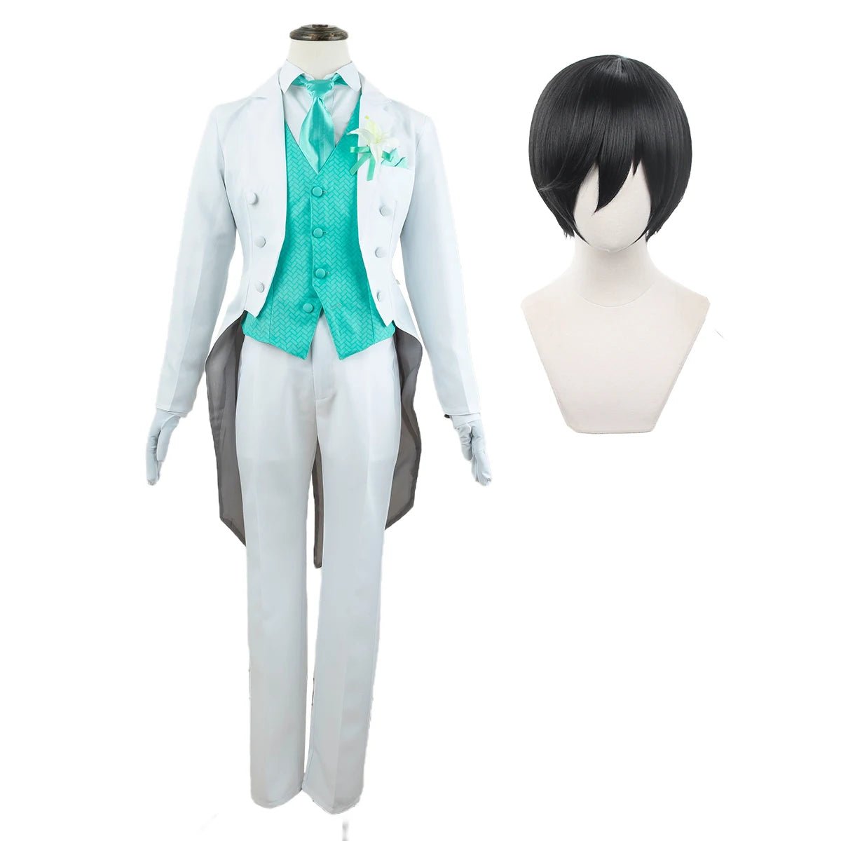 Traje de Cosplay de Rin Itoshi de Blue Lock con Peluca, Tuxedo y Rosa para Exhibición - Fantasia Cosera