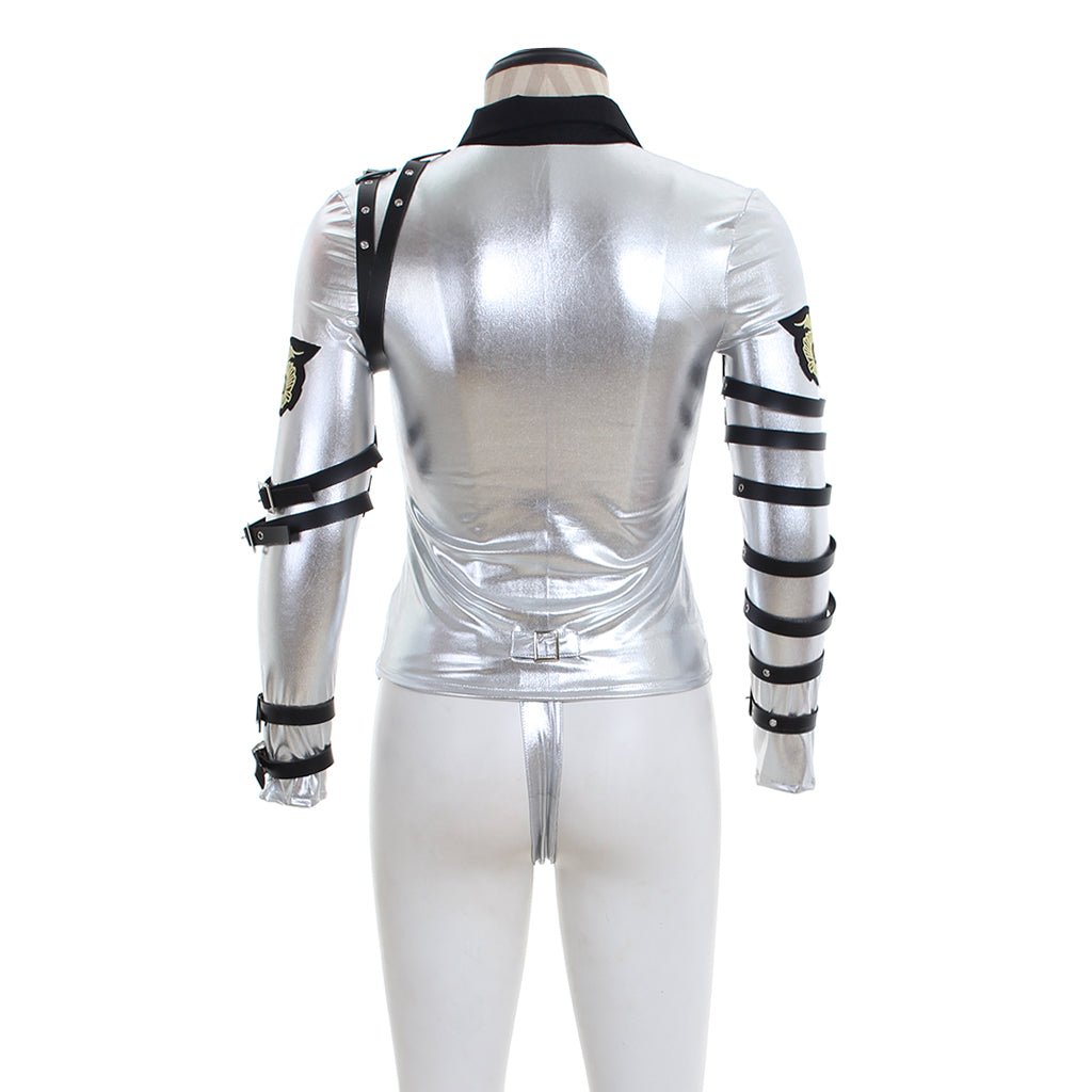 Traje Punk de Michael Jackson Clásico BAD Tour Brillo Plateado - Fantasia Cosera