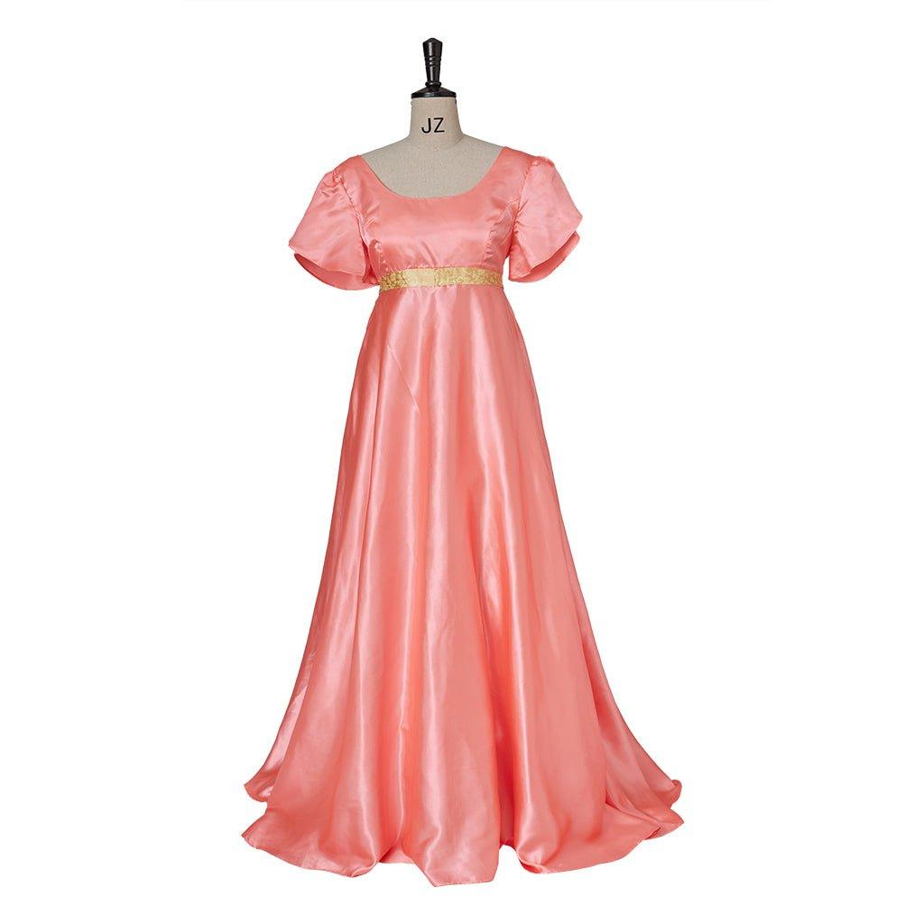 Vestido Imperio Medieval Tradicional - Disfraz de Bridgerton en Tela de Seda Naranja Profundo - Fantasia Cosera