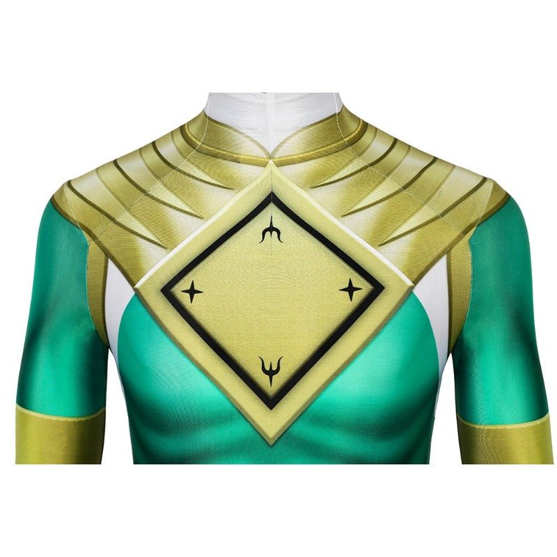 Traje de Cosplay del Guerrero Verde Power Rangers - Spandex Verde Impreso de Alta Calidad - Fantasia Cosera