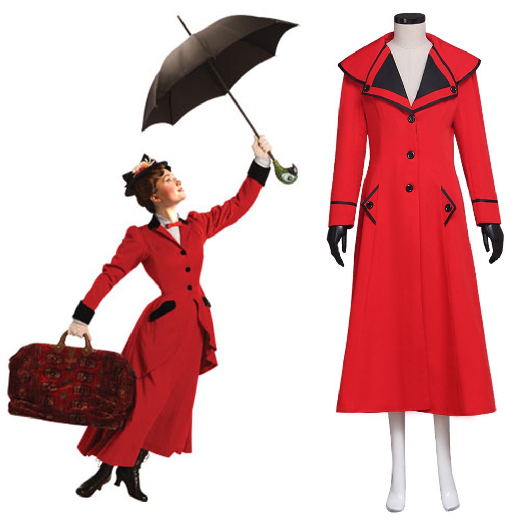 Traje de Cosplay de Mary Poppins Chaqueta Vestido Adulto Negro/Rojo - Fantasia Cosera